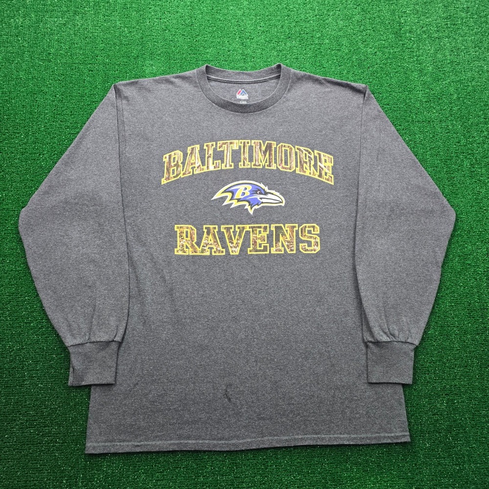 Baltimore Ravens Tshirt Mens Large Gray Long Sleeve Camo Logo NFL Football